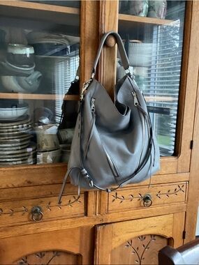 Women's Gray Hobo Shoulder Bag - Soft Pebbled Leather